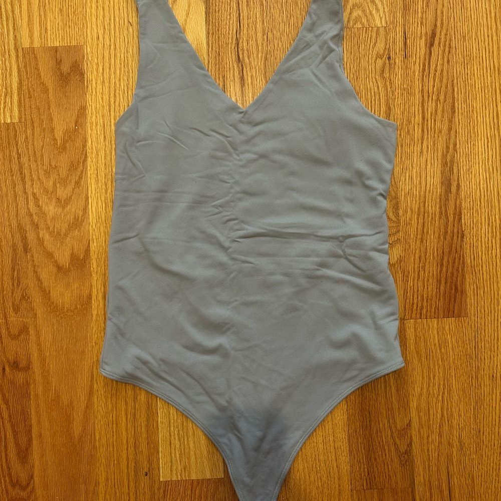 Gray V-Neck Bodysuit